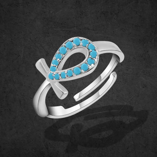 Pharaonic Key Of Life 925 Silver Ring - Light Blue - Rings