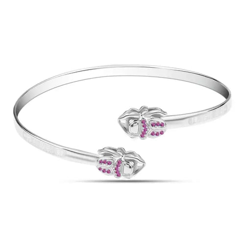 Pharaonic Scarab 925 Silver Bangle - Pink - Pink - Bangels