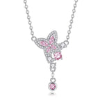 Pink Butterfly with zircon 925 Silver Necklace - Multi Color