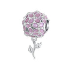Pink Flower Ball Charm - 925 sterling silver - White