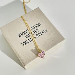 Pink Golden Heart -925 silver necklace - Pink