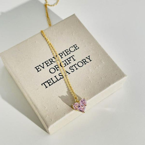 Pink Golden Heart -925 silver necklace - Pink