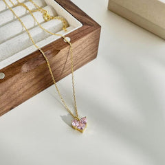 Pink Golden Heart -925 silver necklace - Pink