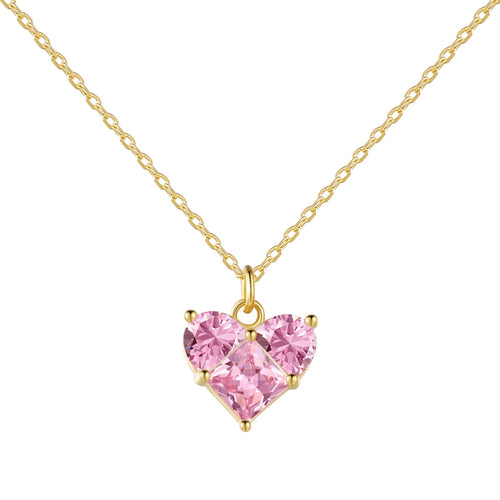Pink Golden Heart -925 silver necklace - Pink