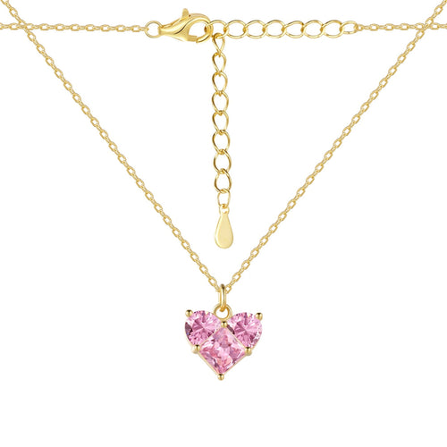 Pink Golden Heart -925 silver necklace - Pink