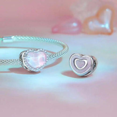 Pink Heart Charm - 925 sterling silver - Multi Color