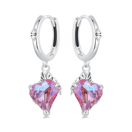 Pink Heart Earrings - 925 Sterling Silver - Pink