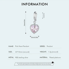 Pink Heart Hanging Hollow-out Love Charm - 925 sterling silver - fathyibrahim