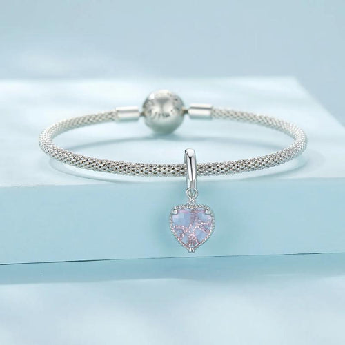 Pink Heart Hanging Hollow-out Love Charm - 925 sterling silver - fathyibrahim