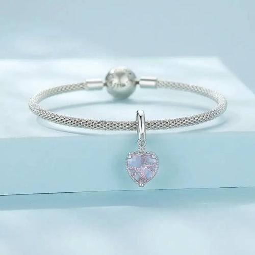 Pink Heart Hanging Hollow-out Love Charm - 925 sterling silver - Pink