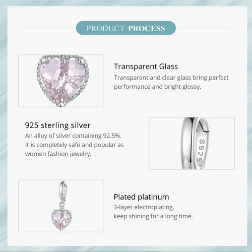 Pink Heart Hanging Hollow-out Love Charm - 925 sterling silver - fathyibrahim