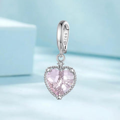 Pink Heart Hanging Hollow-out Love Charm - 925 sterling silver - fathyibrahim