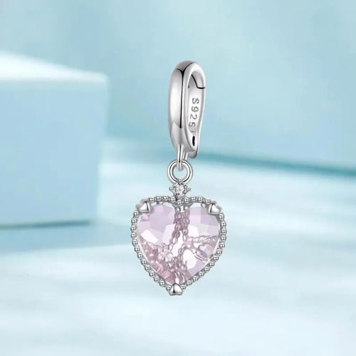 Pink Heart Hanging Hollow-out Love Charm - 925 sterling silver - Pink