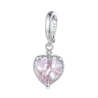 Pink Heart Hanging Hollow-out Love Charm - 925 sterling silver - fathyibrahim