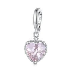 Pink Heart Hanging Hollow-out Love Charm - 925 sterling silver - fathyibrahim