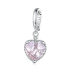 Pink Heart Hanging Hollow-out Love Charm - 925 sterling silver - Pink