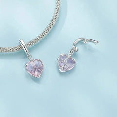 Pink Heart Hanging Hollow-out Love Charm - 925 sterling silver - Pink
