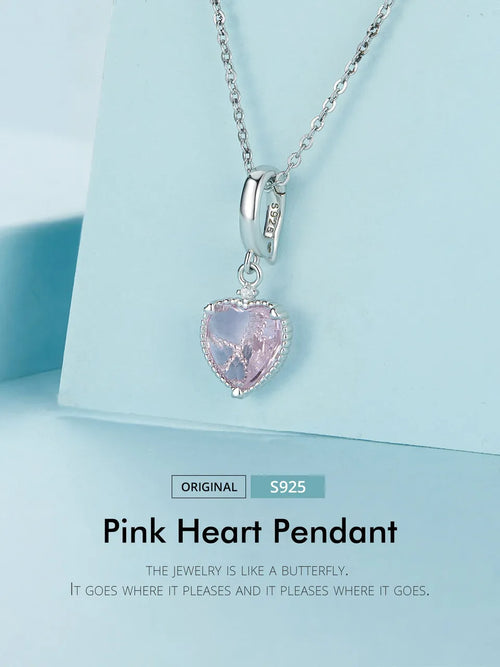 Pink Heart Hanging Hollow-out Love Charm - 925 sterling silver - fathyibrahim