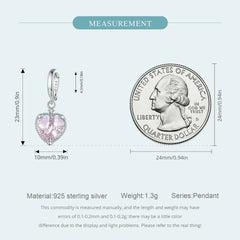 Pink Heart Hanging Hollow-out Love Charm - 925 sterling silver - fathyibrahim
