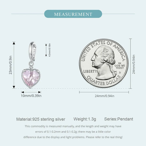 Pink Heart Hanging Hollow-out Love Charm - 925 sterling silver - fathyibrahim