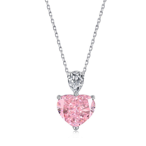Pink Heart Ice Crushed 925 Silver Necklace - Pink