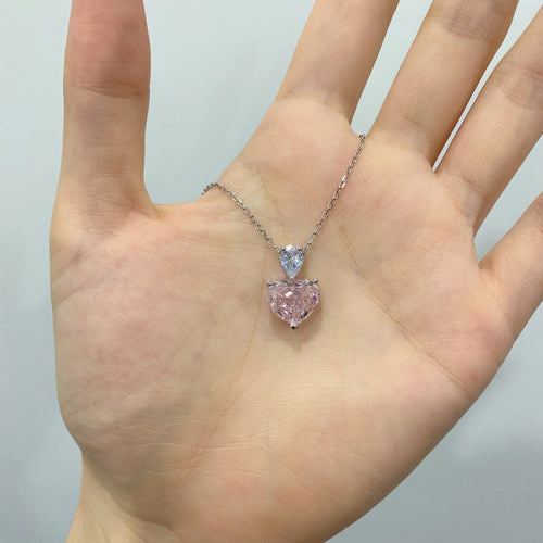 Pink Heart Ice Crushed 925 Silver Necklace - Pink