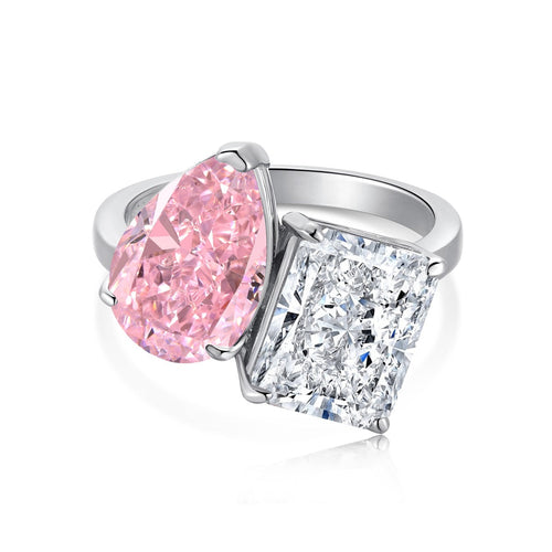 925 sterling silver ring with pink ice-crushed texture and zircon stones, offering a sophisticated, radiant finish.