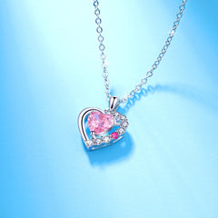 Pink Love Zircon 925 Silver Necklace - Pink - NECKLACES