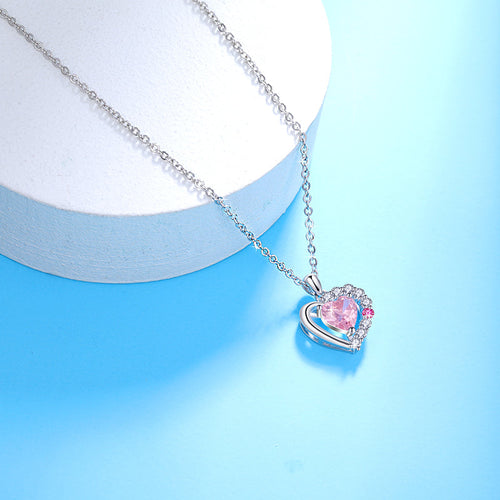 Pink Love Zircon 925 Silver Necklace - Pink - NECKLACES