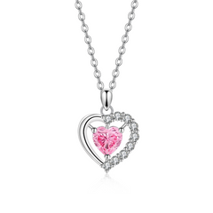Pink Love Zircon 925 Silver Necklace - Pink - NECKLACES
