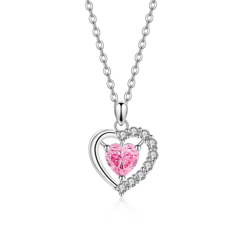 Pink Love Zircon 925 Silver Necklace - Pink - NECKLACES