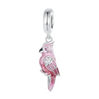 Pink Parrot Pendant Charms- 925 sterling silver - White