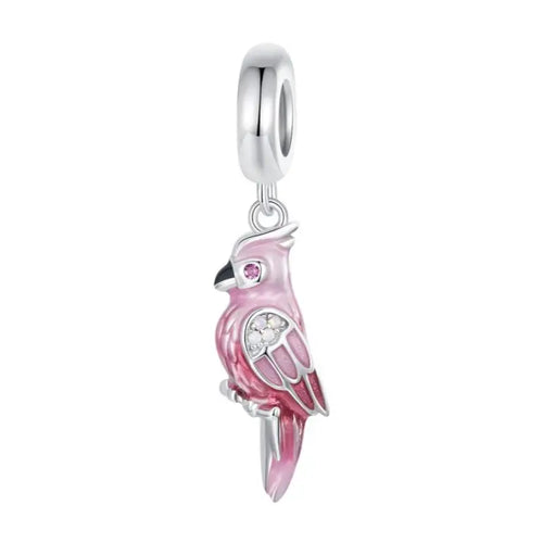 Pink Parrot Pendant Charms- 925 sterling silver - White