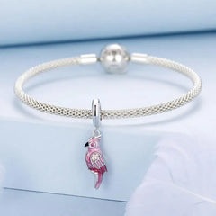 Pink Parrot Pendant Charms- 925 sterling silver - White