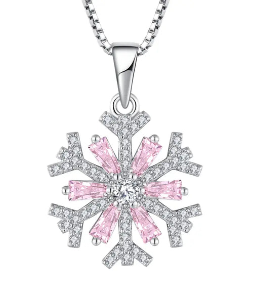 Pink snowflake Neklace 925 Sterling Silver - Multi Color - NECKLACES
