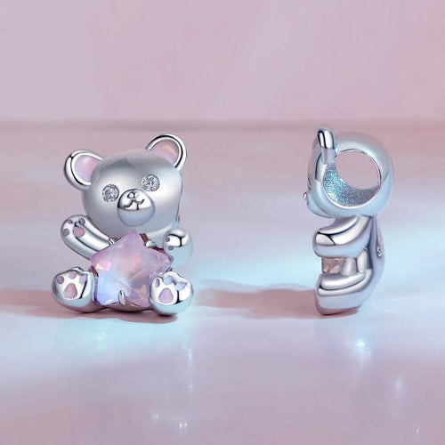 Pink Star Bear 925 Silver Charm - fathyibrahim