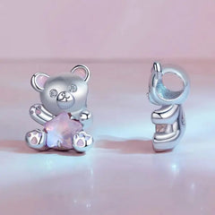 Pink Star Bear 925 Silver Charm - Multi Color