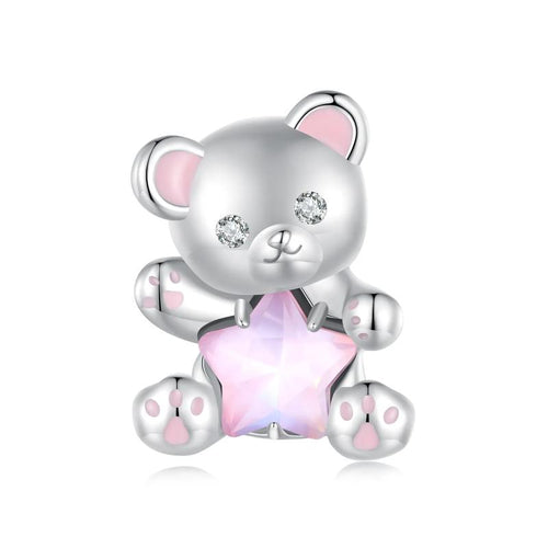 Pink Star Bear 925 Silver Charm - fathyibrahim