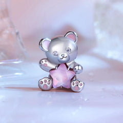Pink Star Bear 925 Silver Charm - fathyibrahim