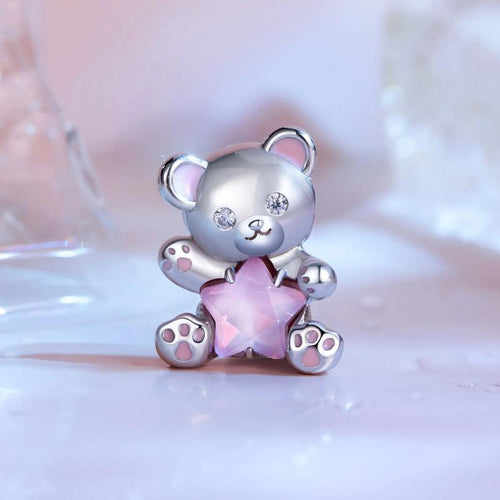 Pink Star Bear 925 Silver Charm - fathyibrahim