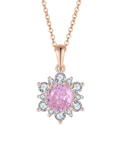 Pink sunflower Neklace 925 Sterling Silver - Multi Color - NECKLACES