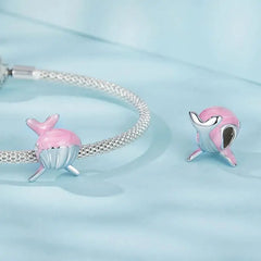 Pink Whale Charm - 925 sterling silver - Pink