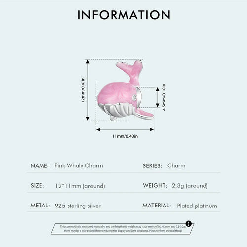 Pink Whale Charm - 925 sterling silver - fathyibrahim