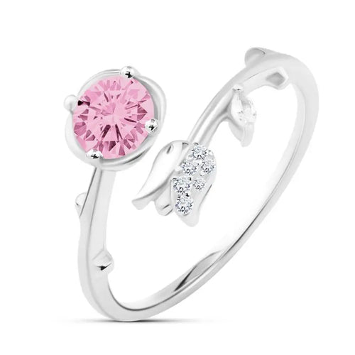 Pink Zircon Stone Flower Ring - 925 sterling silver - Rings