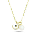 Plated Crescent & Star 925 Silver Necklace - White - NECKLACES
