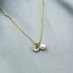 Plated Crescent & Star 925 Silver Necklace - White - NECKLACES
