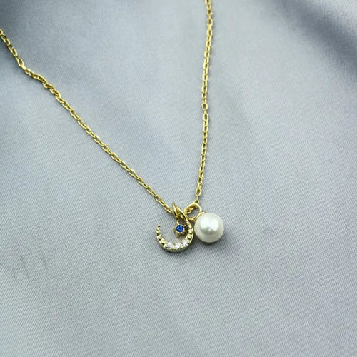 Plated Crescent & Star 925 Silver Necklace - White - NECKLACES