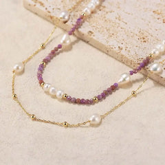 purple and Pearl duet 14k gold plated - 925 sterling silver - Purple - NECKLACES