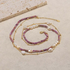 purple and Pearl duet 14k gold plated - 925 sterling silver - Purple - NECKLACES