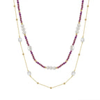 purple and Pearl duet 14k gold plated - 925 sterling silver - Purple - NECKLACES